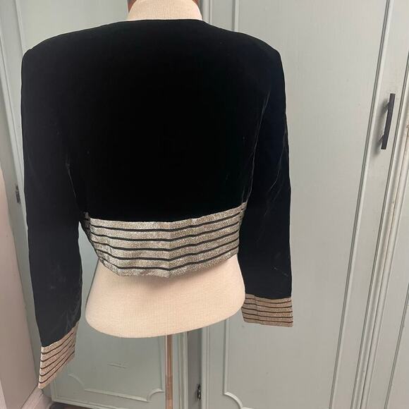 VTG Rimini Size 8 Velvet Velour Top Black Gold Button Front Topper Vintage - Picture 2 of 4